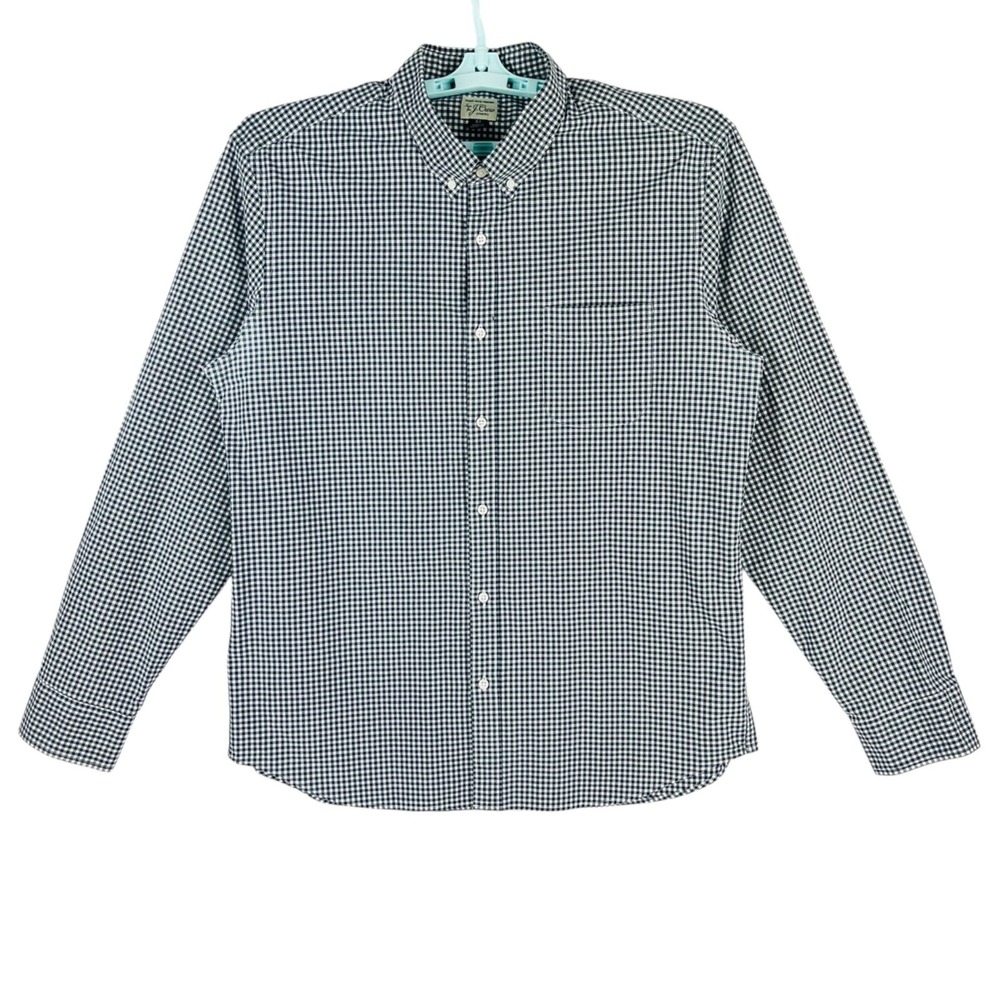 J.Crew Men's Navy White Slim Stretch Gingham Button-Down Shirt Sz XL Long Sleeve